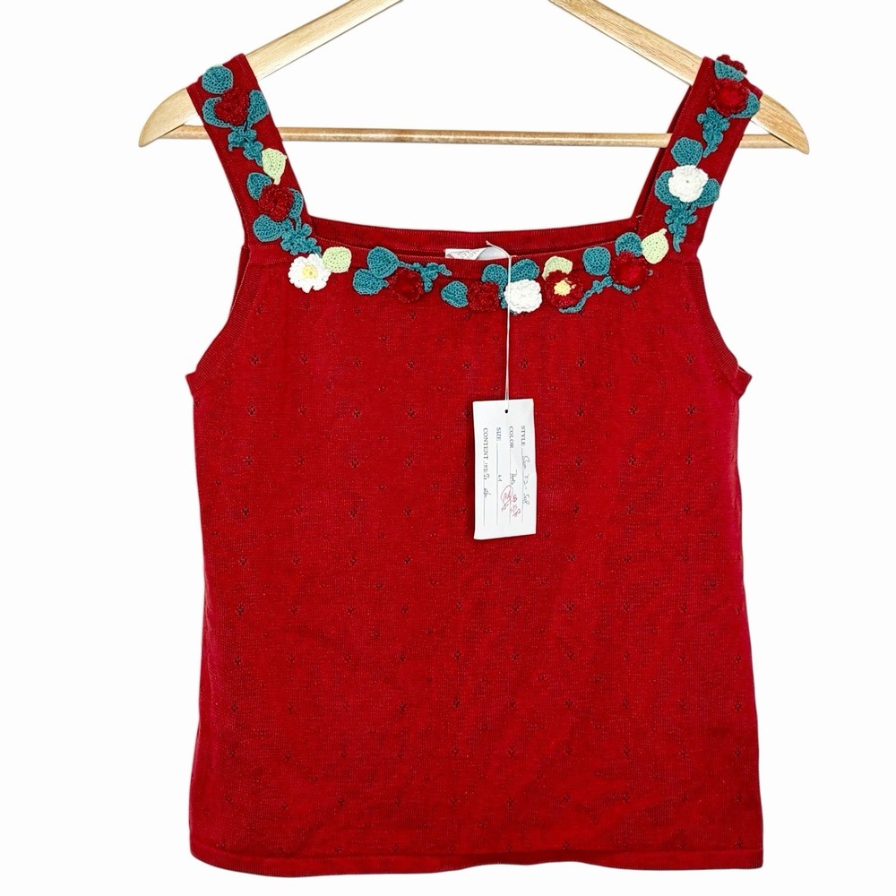 Pointelle Knit 3D Flower Tank Top Womens M Festival Cottagecore Fairy Indie Y2K